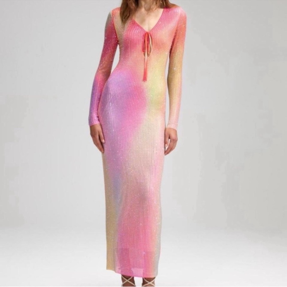 Self-Portrait Pink and Yellow Embellished Mesh Top